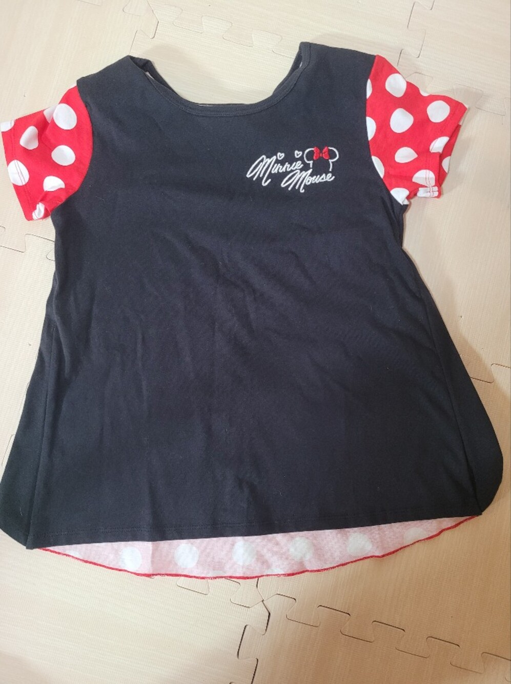 Disney Minnie Mouse Polka Dot Knit Top Bow Cap Sleeve Size 9-10